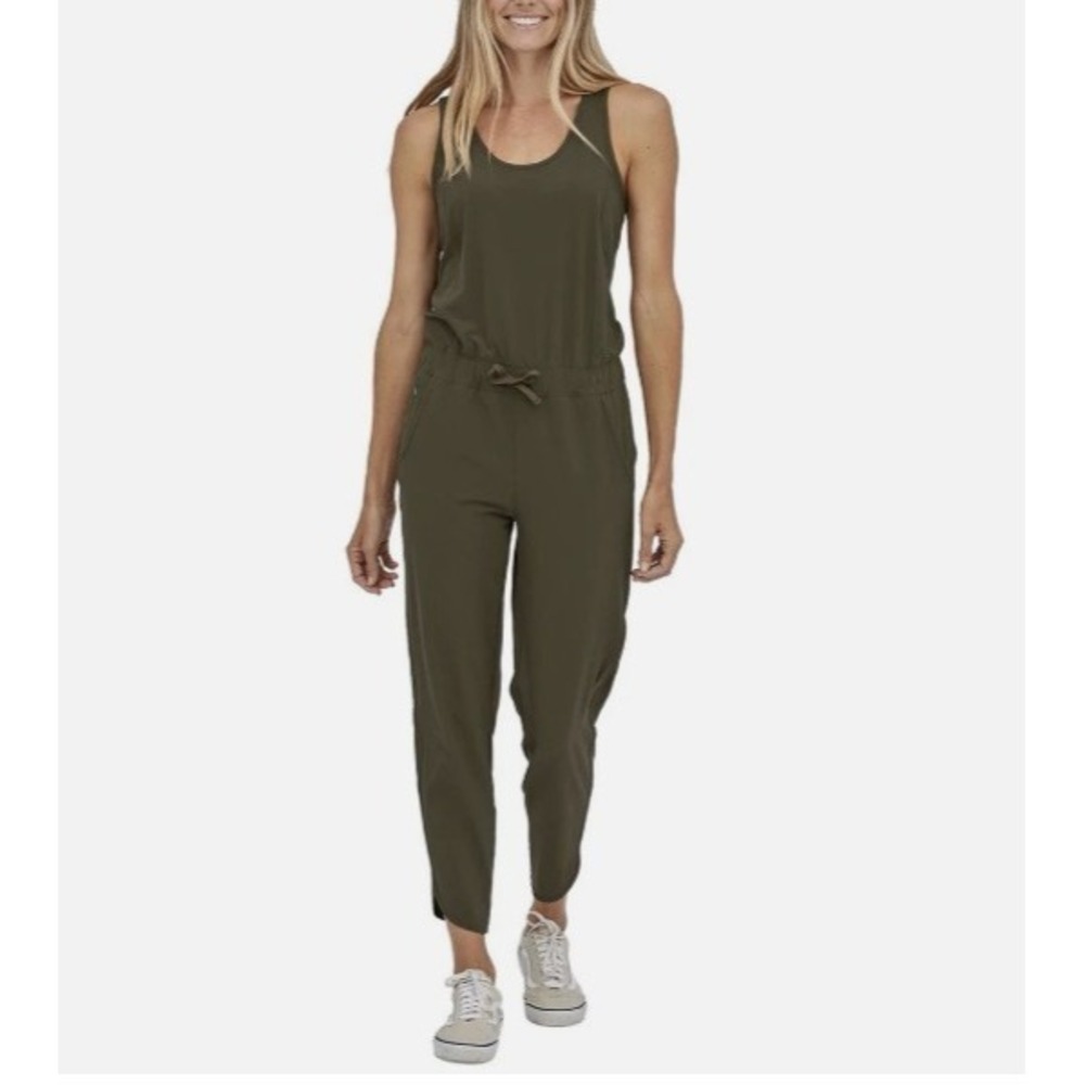 Patagonia Fleetwith Romper Sz Small Green Pockets Sleeveless‎ Jumpsuit Gorpcore